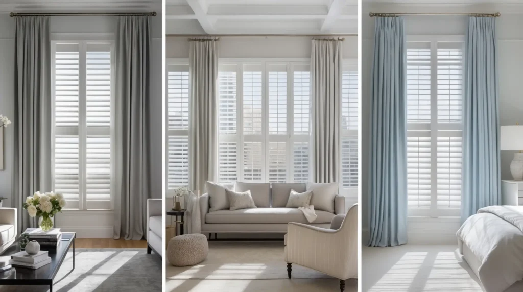 Interior Shutters with Curtains for a Refined Look